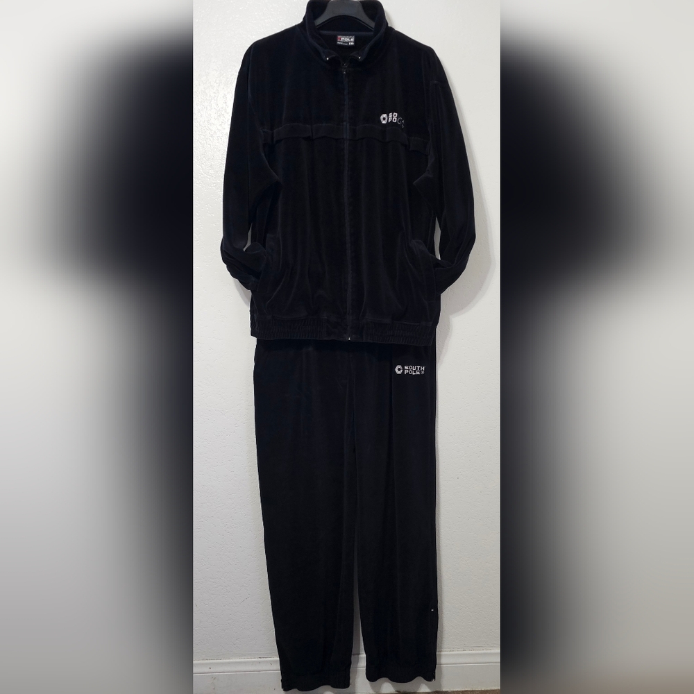 South Pole Velour Tracksuit Set XXL Black Full Zip Y2K Streetwear Jogger Set